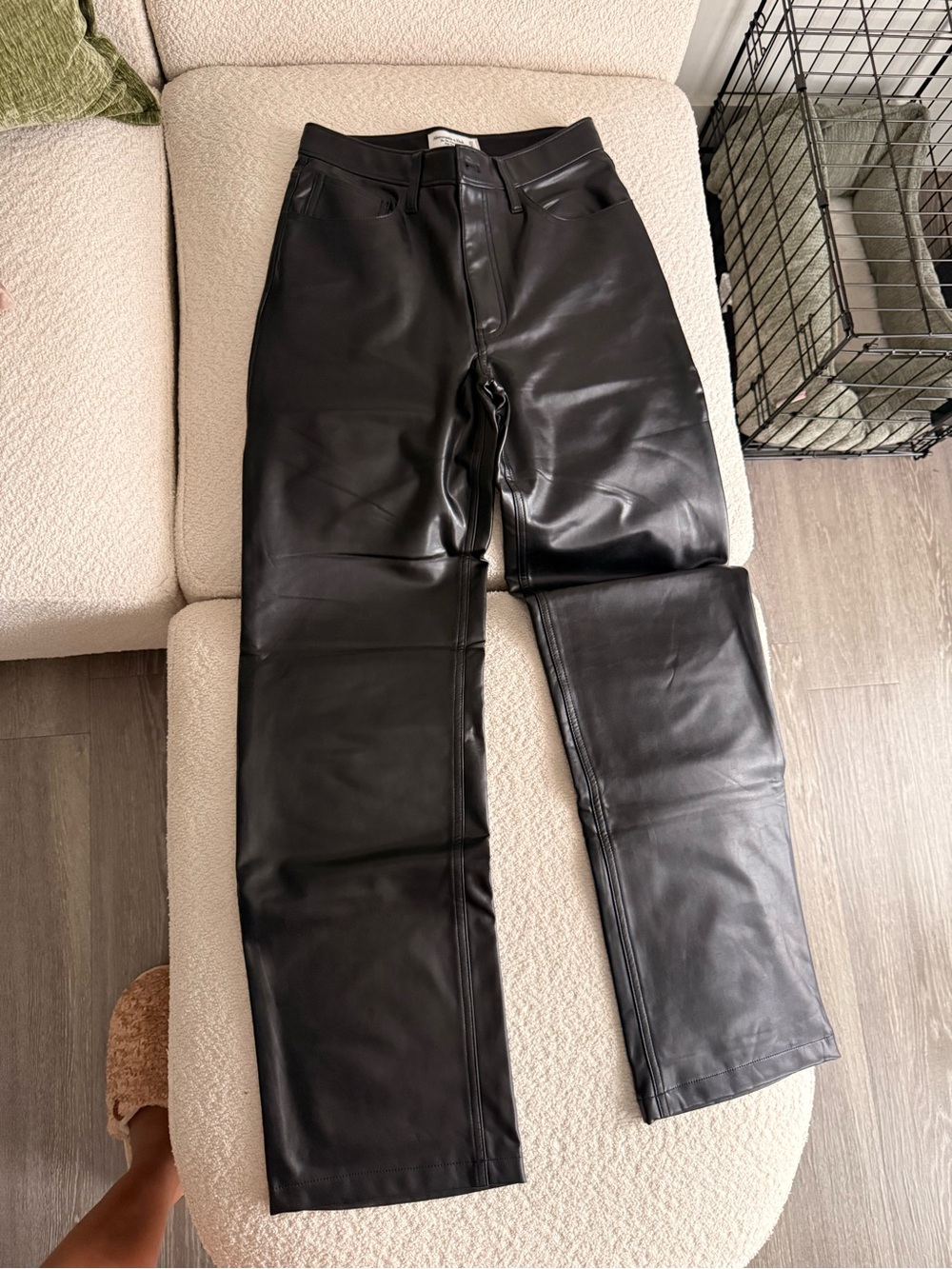 Abercrombie & Fitch Black Faux Leather Straight-Leg Jeans